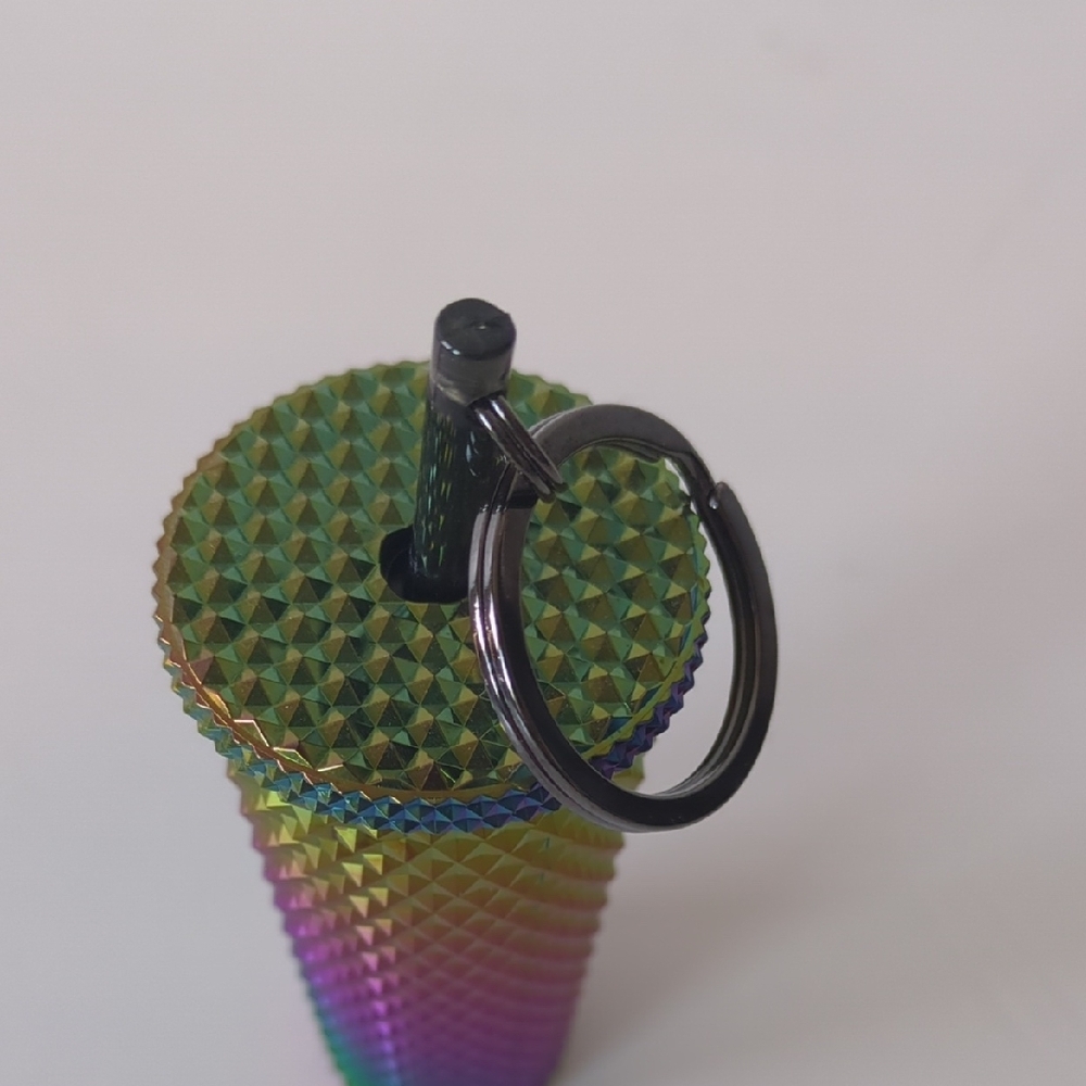 Starbucks 2023 Studded Oil Slick Rainbow Iridescent Tumbler Keychain Ornament - Picture 5 of 8
